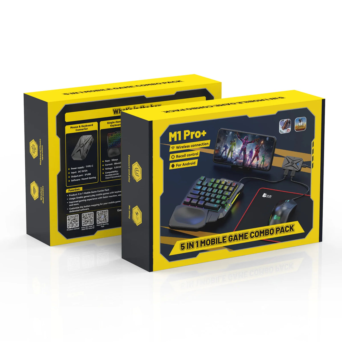 Gamwing M1 Pro+ K13 G5 bundel – gele productverpakking