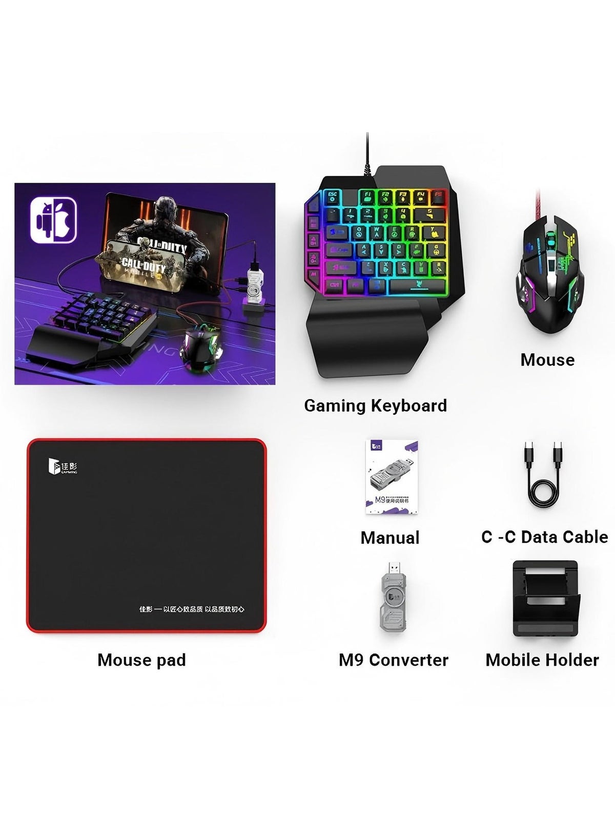 Gamwing M9 gamingbundel – toetsenbord, muis en converter