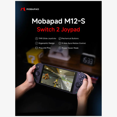 Mobapad M12-S zwart/blauw aan Switch 2 in gebruik