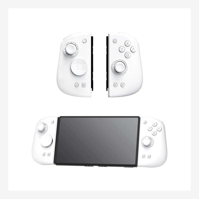 Mobapad M6 HD witte Joy-Con-controller voorzijde en op Nintendo Switch