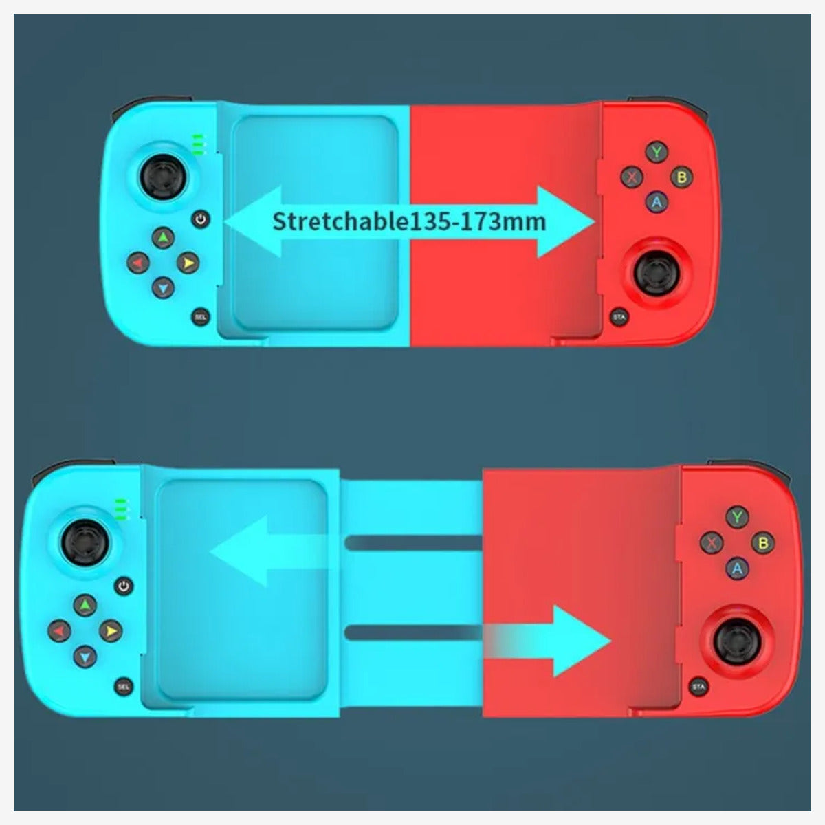 D3 rood-blauwe gamecontroller uitgeschoven