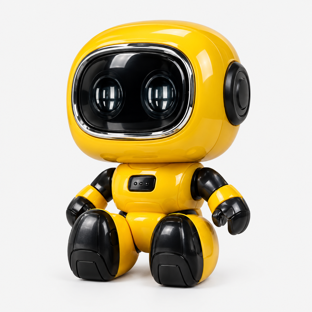 AI Robot in geel, schuin aanzicht