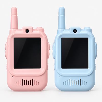 Set van twee video-walkietalkies in roze en lichtblauw