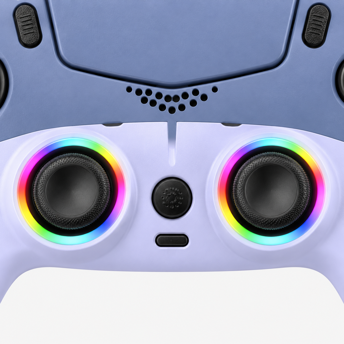 Tweekleurige gamecontroller blauwgrijs – detail sticks en verlichting