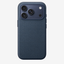 Merkloos geweven hoesje voor iPhone 17 Pro Blauw zonder logo – achteraanzicht