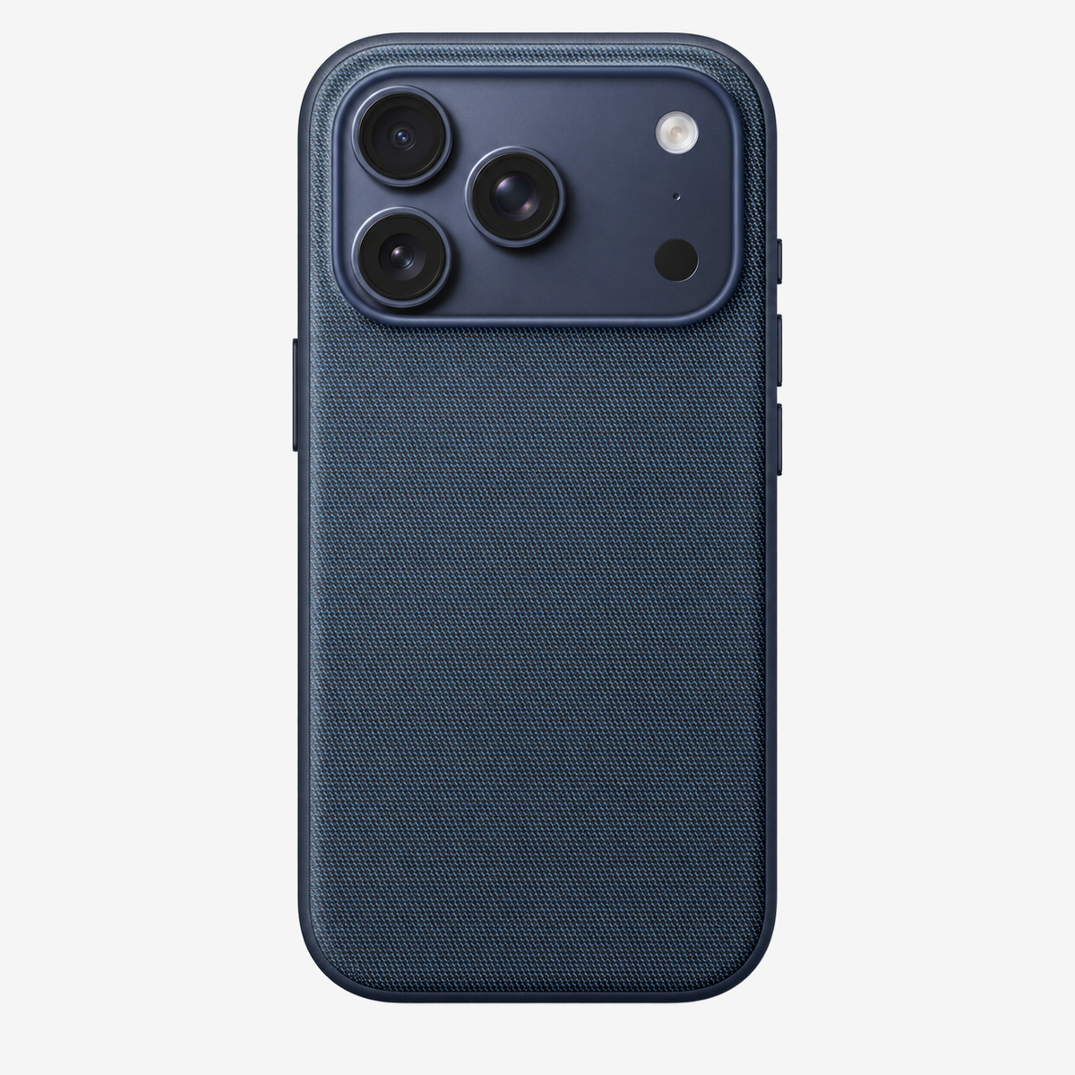 Merkloos geweven hoesje voor iPhone 17 Pro Blauw zonder logo – achteraanzicht