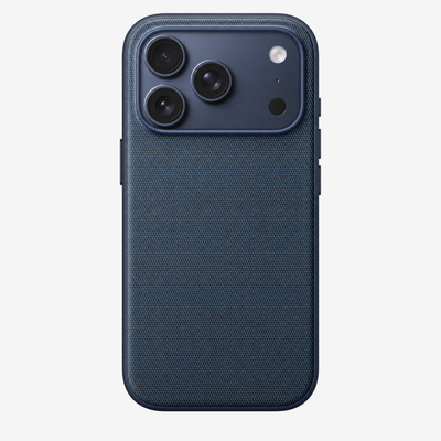 Merkloos geweven hoesje voor iPhone 17 Pro Blauw zonder logo – achteraanzicht