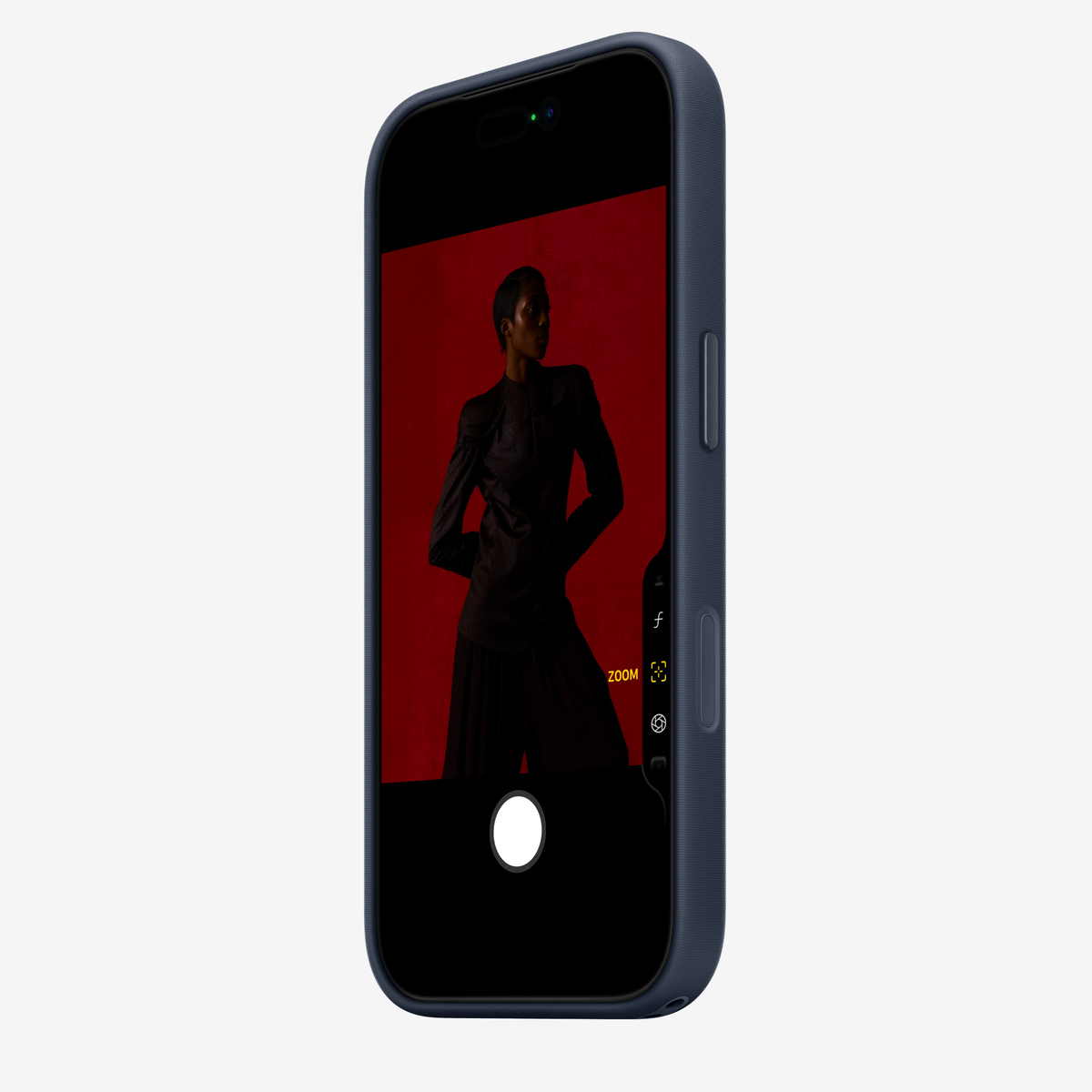 Merkloos geweven hoesje voor iPhone 17 Pro Blauw zonder logo – vooraanzicht schuin