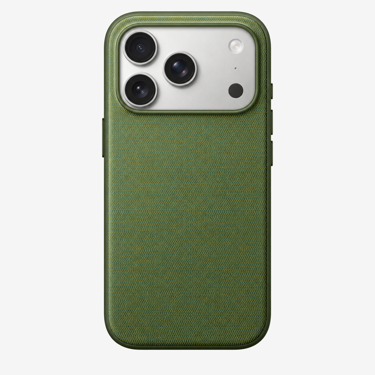 Merkloos geweven hoesje voor iPhone 17 Pro Groen zonder logo – achteraanzicht