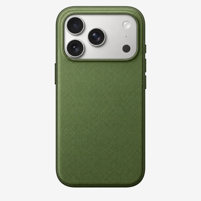 Merkloos geweven hoesje voor iPhone 17 Pro Groen zonder logo – achteraanzicht