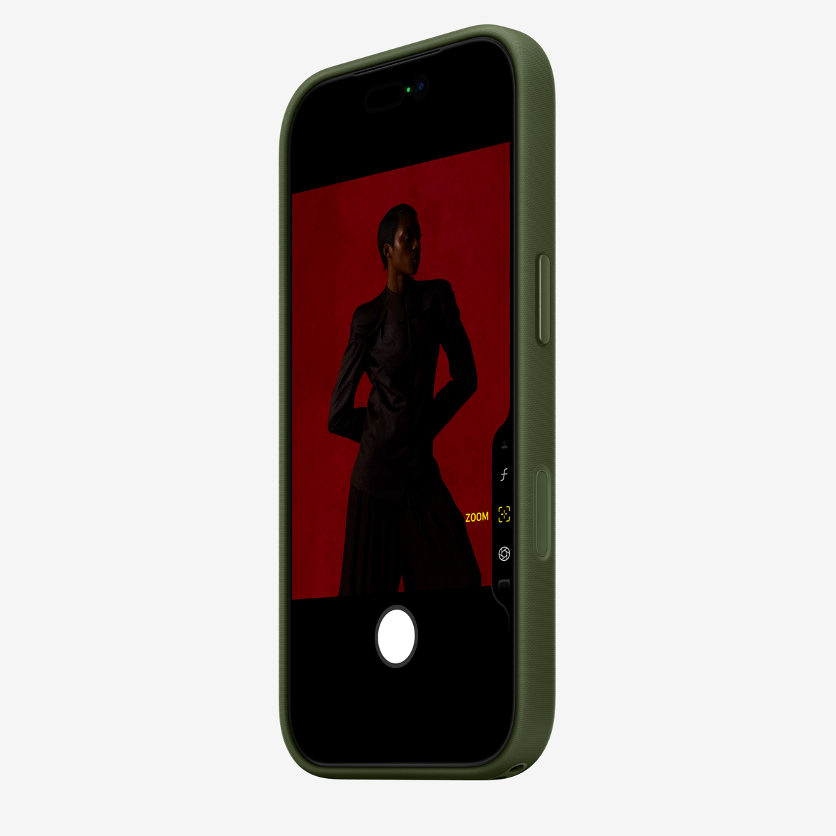 Merkloos geweven hoesje voor iPhone 17 Pro Groen zonder logo – vooraanzicht schuin