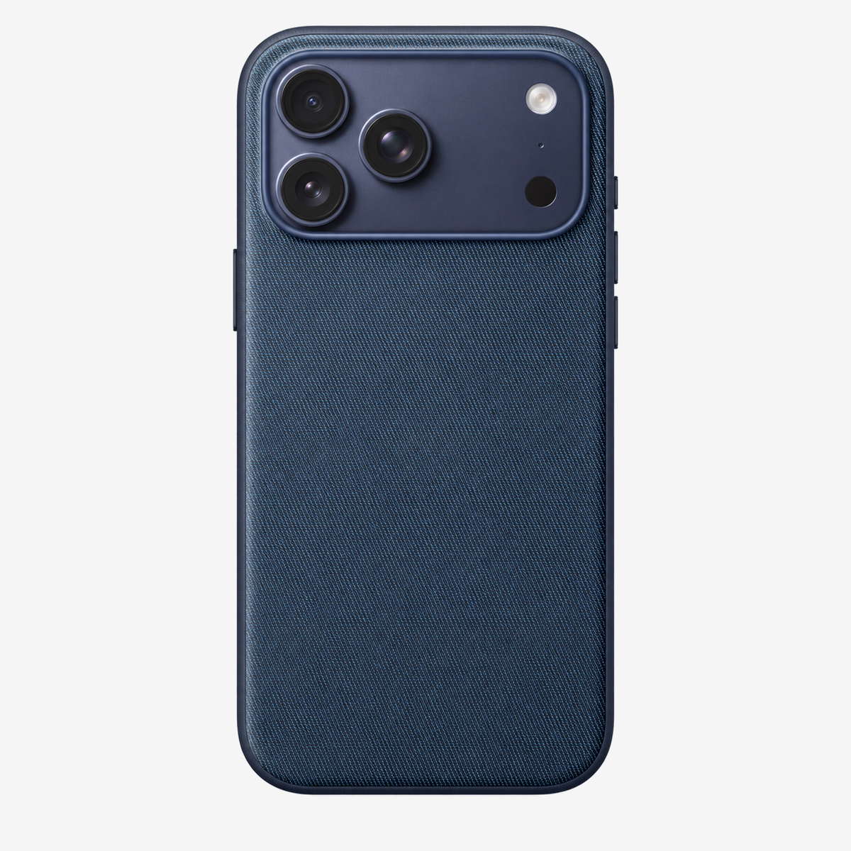 Merkloos geweven hoesje voor iPhone 17 Pro Max Blauw zonder logo – achteraanzicht