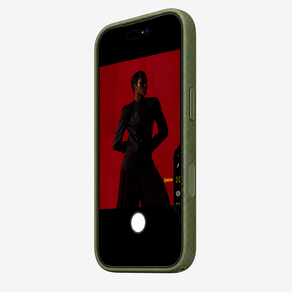 Merkloos geweven hoesje voor iPhone 17 Pro Max Groen zonder logo – vooraanzicht schuin