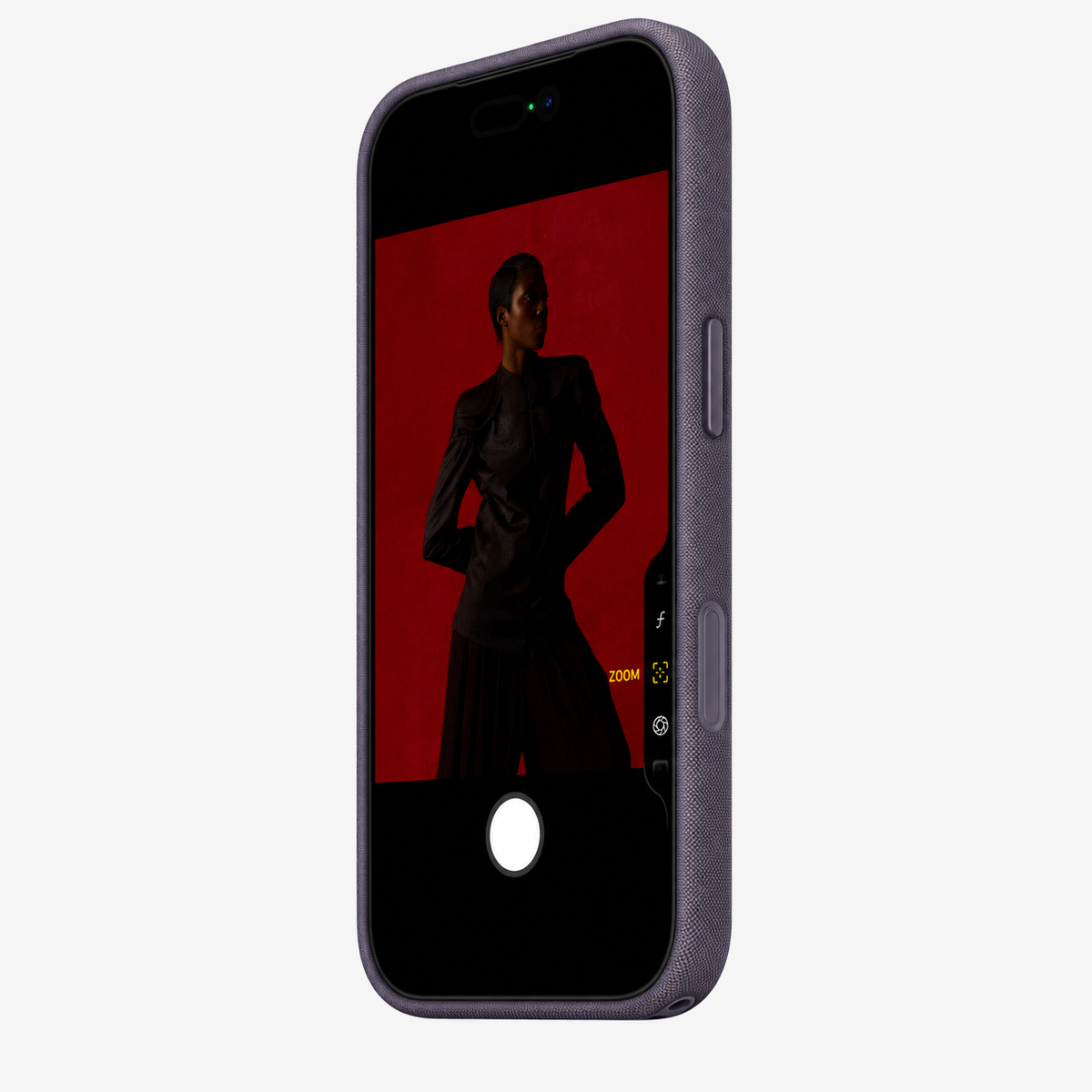 Merkloos geweven hoesje voor iPhone 17 Pro Max Paars zonder logo – vooraanzicht schuin