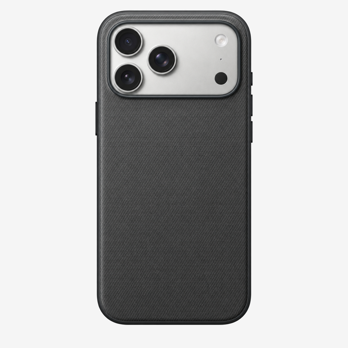 Merkloos geweven hoesje voor iPhone 17 Pro Max Zwart zonder logo – achteraanzicht
