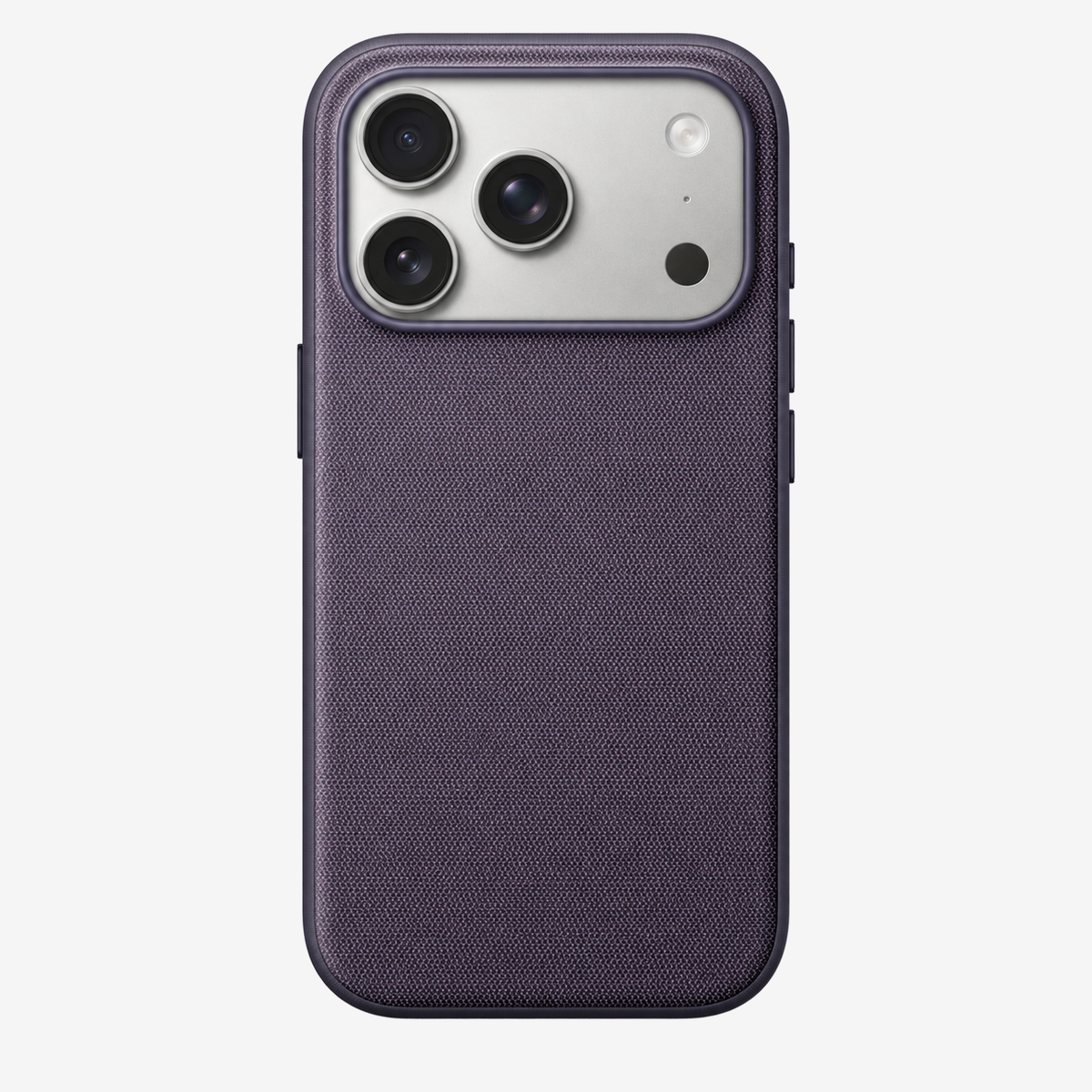 Merkloos geweven hoesje voor iPhone 17 Pro Paars zonder logo – achteraanzicht