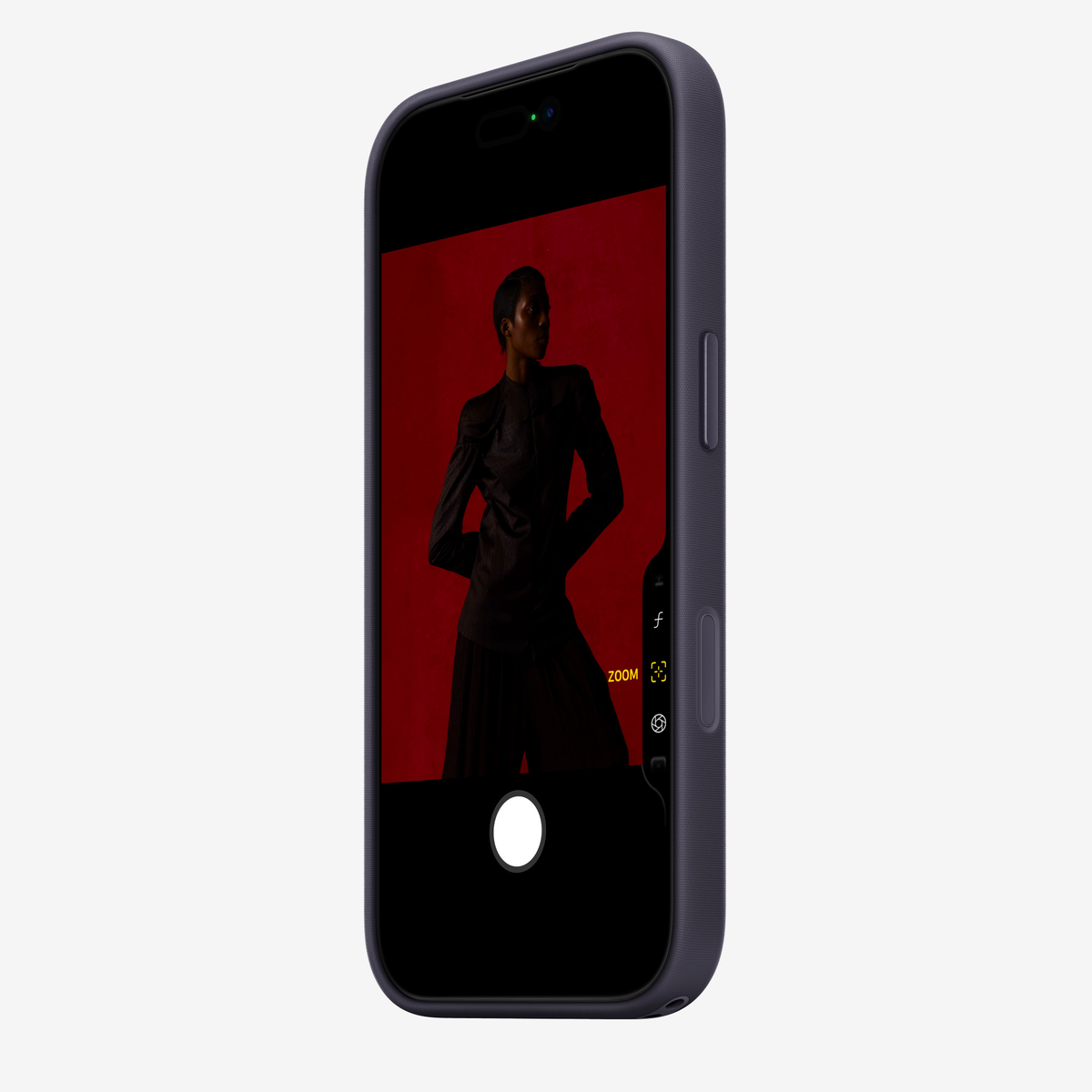 Merkloos geweven hoesje voor iPhone 17 Pro Paars zonder logo – vooraanzicht schuin