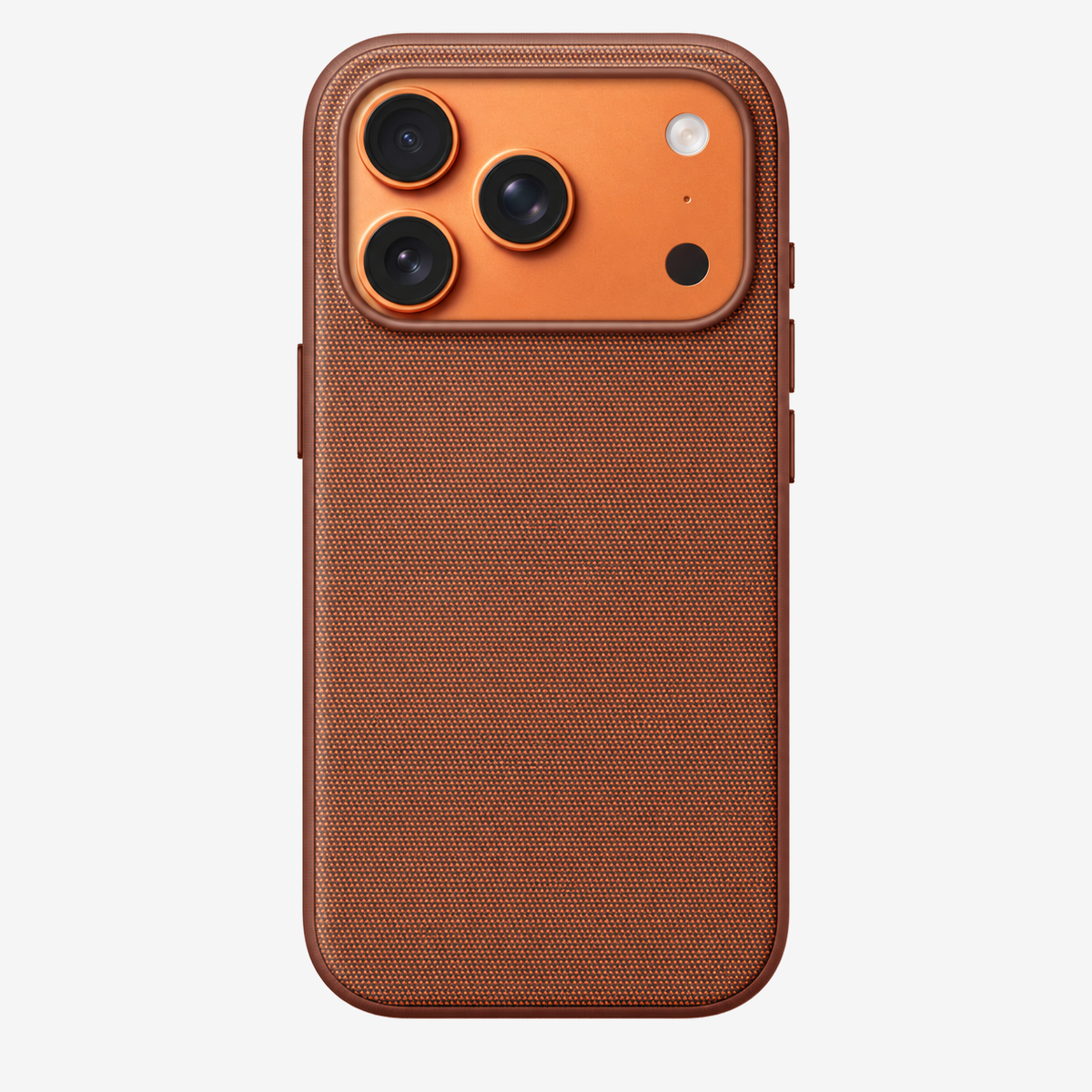 Merkloos geweven hoesje voor iPhone 17 Pro Siennabruin zonder logo – achteraanzicht