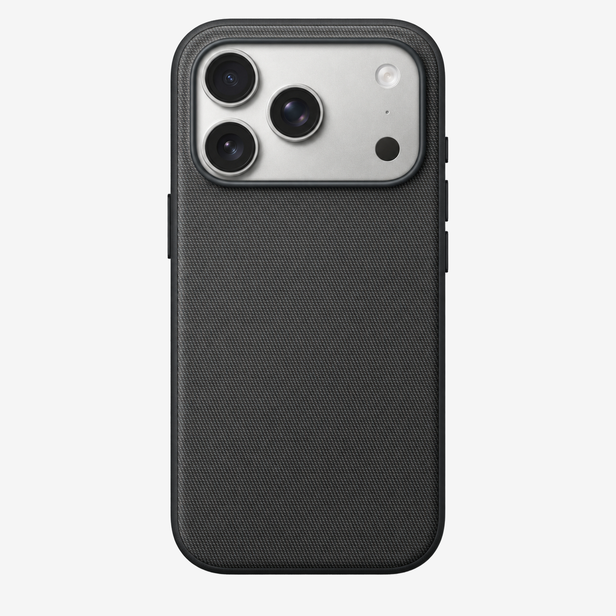 Merkloos geweven hoesje voor iPhone 17 Pro Zwart zonder logo – achteraanzicht