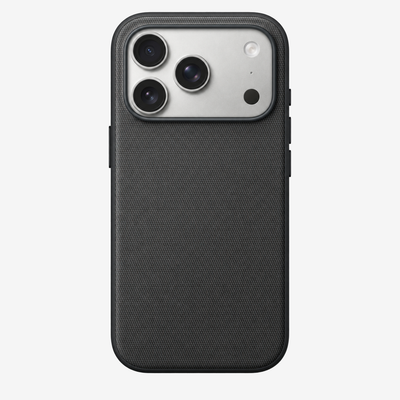 Merkloos geweven hoesje voor iPhone 17 Pro Zwart zonder logo – achteraanzicht
