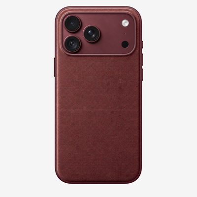 Merkloos geweven hoesje voor iPhone 18 Pro Max Bordeauxrood zonder logo – achteraanzicht