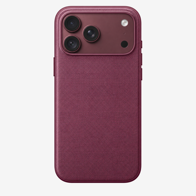 Merkloos geweven hoesje voor iPhone 18 Pro Max Moerbei zonder logo – achteraanzicht