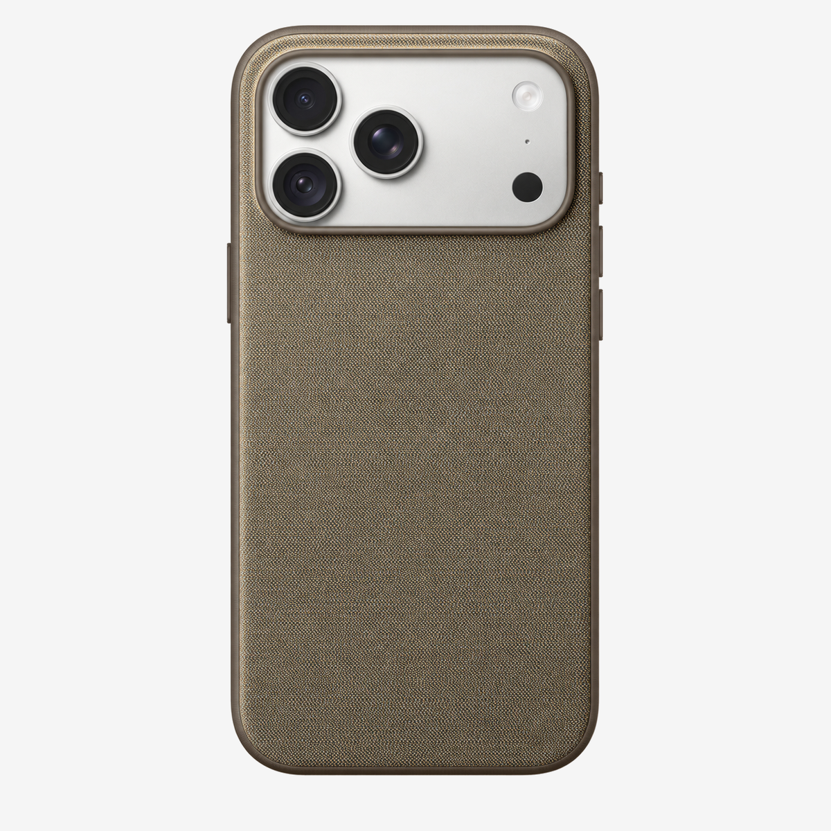 Merkloos geweven hoesje voor iPhone 18 Pro Max Taupe zonder logo – achteraanzicht