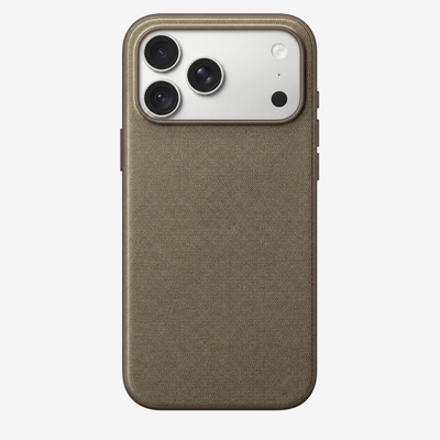 Merkloos geweven hoesje voor iPhone 18 Pro Max Taupe zonder logo – achteraanzicht