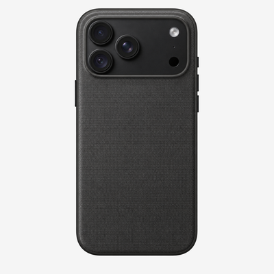 Merkloos geweven hoesje voor iPhone 18 Pro Max Zwart zonder logo – achteraanzicht