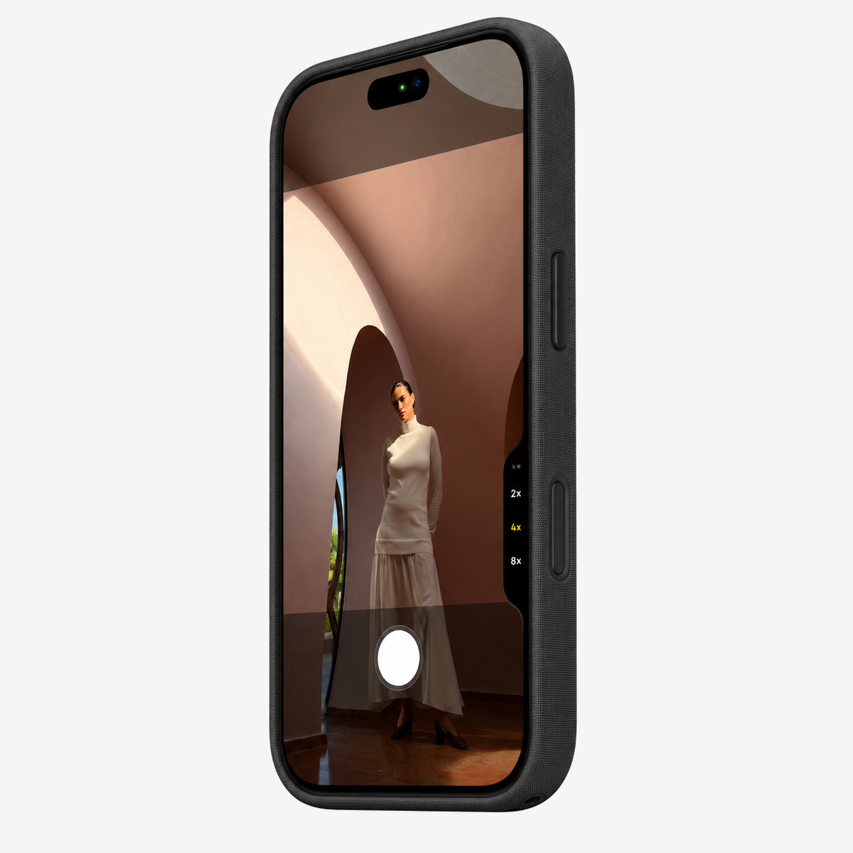 Merkloos geweven hoesje voor iPhone 18 Pro Max Zwart zonder logo – vooraanzicht schuin