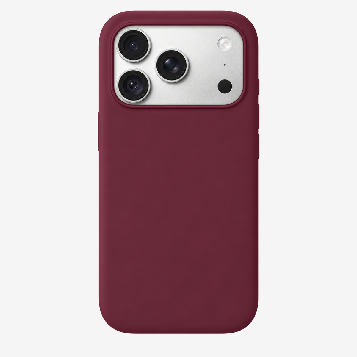 Siliconenhoesje voor iPhone 18 Pro in Burgundy, achteraanzicht, zonder logo op lichtgrijze achtergrond
