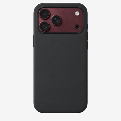Siliconenhoesje voor iPhone 18 Pro Max in Black, achteraanzicht, zonder logo op lichtgrijze achtergrond