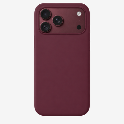 Siliconenhoesje voor iPhone 18 Pro Max in Burgundy, achteraanzicht, zonder logo op lichtgrijze achtergrond