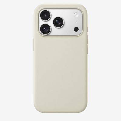 Siliconenhoesje voor iPhone 18 Pro in Vanilla, achteraanzicht, zonder logo op lichtgrijze achtergrond