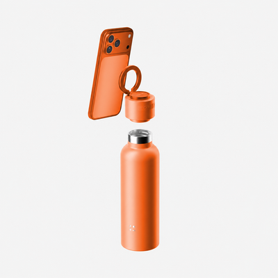 Momax 1-Vibe Bottle 750 ml Oranje telefoonhouder in gebruik