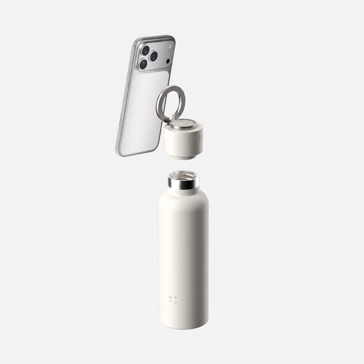Momax 1-Vibe Bottle 750 ml Wit telefoonhouder in gebruik