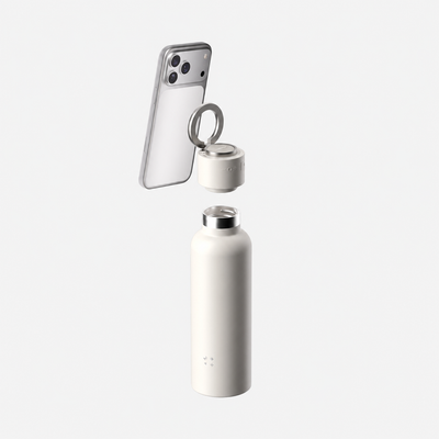 Momax 1-Vibe Bottle 750 ml Wit telefoonhouder in gebruik