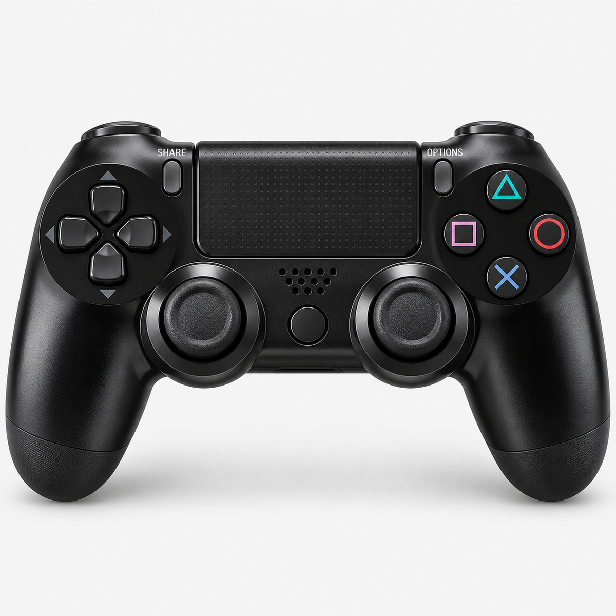 Merkloze PS4-controller Zwart (Jet Black) – vooraanzicht (kleurillustratie)