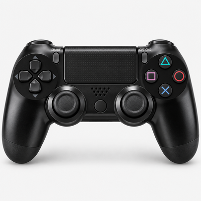 Merkloze PS4-controller Zwart (Jet Black) – vooraanzicht (kleurillustratie)
