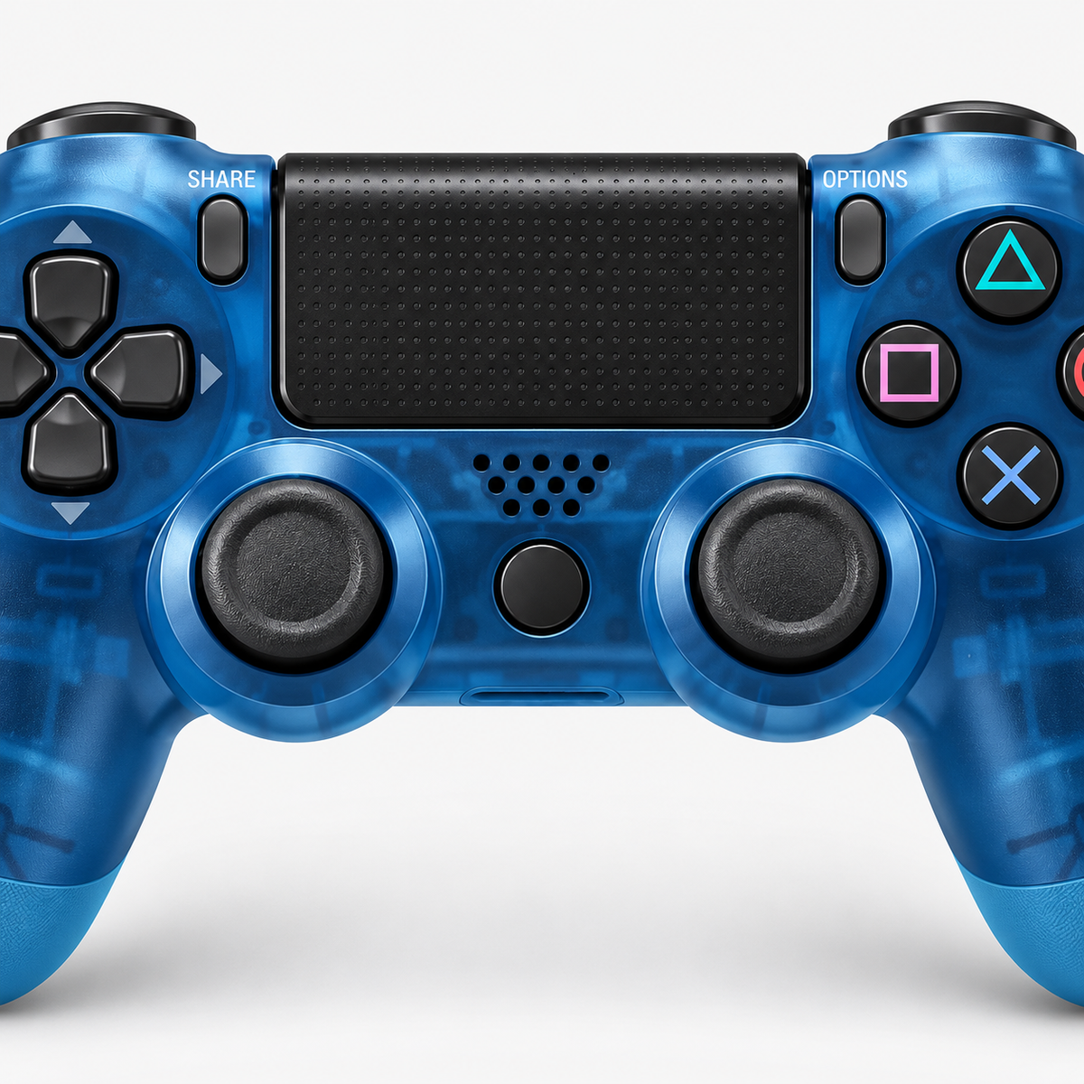 Merkloze PS4-controller Transparant blauw (Crystal Blue) – detail analoge sticks (kleurillustratie)