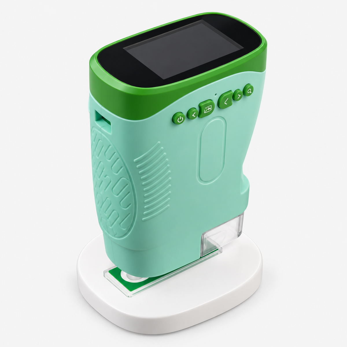 Groene digitale handmicroscoop op standaard